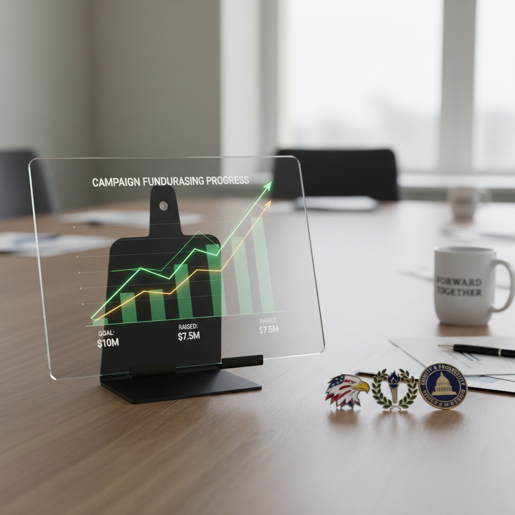 Campaign Fundraising Progress chart displayed on acrylic reader.